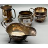 A Selection of silver marked items to include Sheffield silver Mappin & Webb three foot gravy