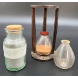 Antique 19th century hand blown sand timer- as found. Together with a bottle of Genuine Volcanic