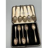 A Set of five London silver tea spoons. Together with a set of five Victorian Exeter silver tea