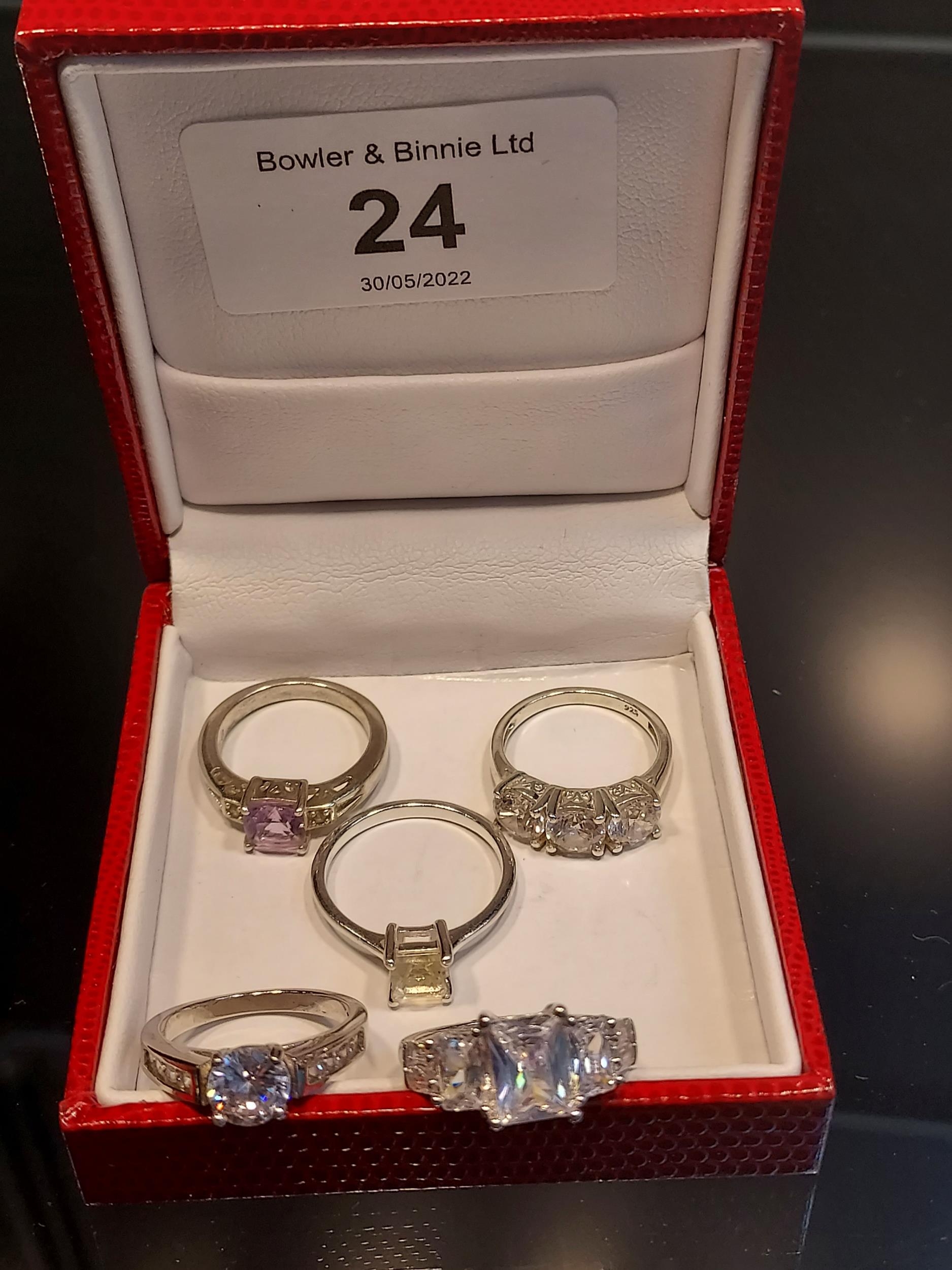 Five 925 silver ladies rings set with Iolite stones. 925 silver three stone iolite ring [Ring size