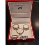 Five 925 silver ladies rings set with Iolite stones. 925 silver three stone iolite ring [Ring size