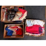 3 Boxes of various items of vintage clothing to include handmade dressing up costumes, ice skates,