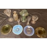 A Selection of 19th and early 20th century glass. Includes two opalescent dishes, Green coloured