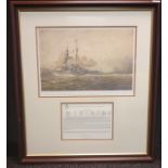 A limited edition [9/150] Print titled 'H.M.S Warspite at the battle of Jutland, 1916 by Irwin