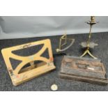 Antique desk stand, Brass candle holder, The Bershaw book rest hand painted in an oriental manner,