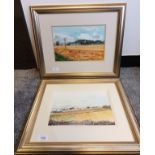 Pair of watercolours/pastel one depicting 'Geilston Fields' by Artist Irene Taylor [45x38cm] [