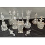 A Collection of Antique cut crystal decanters to include three ring Irish style decanter, Decanter