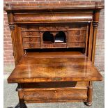 A 19th century chest with fall-front secretary desk, Danish. The single drawer above a fall-front