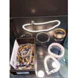 A Quantity of 925 silver and costume jewellery necklace, bracelets and bangles. Includes 925 link