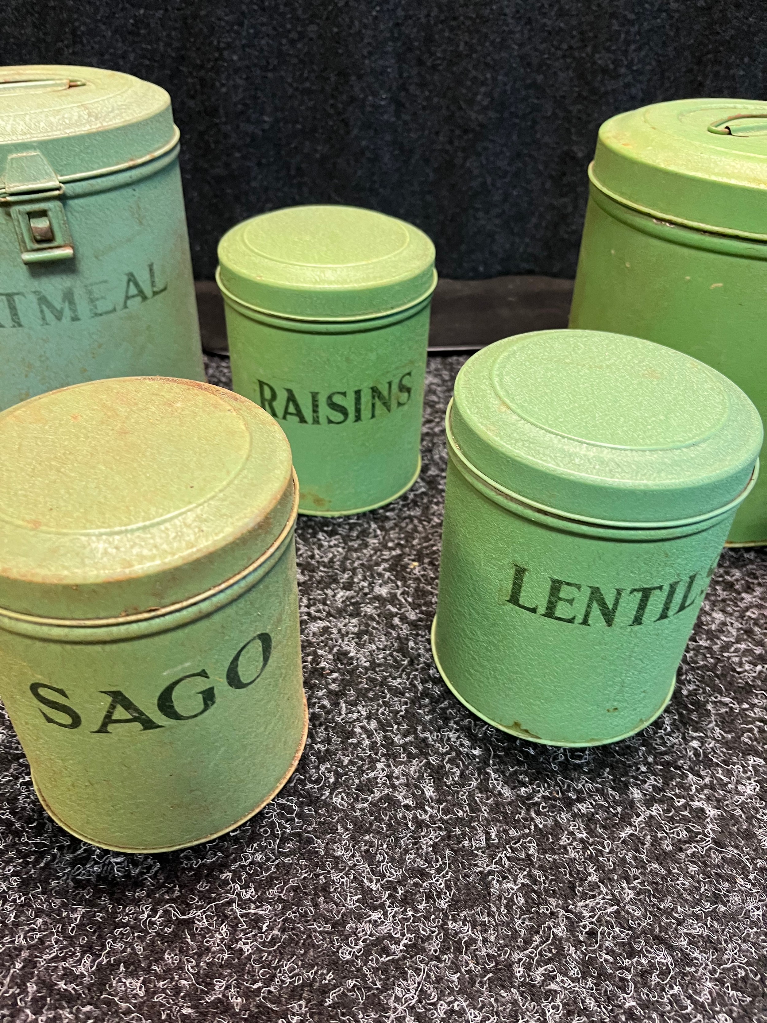 A Collection of vintage Tala green kitchen preserve tins. [One as found] - Image 3 of 4