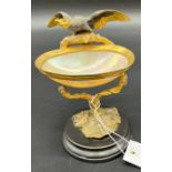 Antique gilt metal and mounted mother of pearl shell, surmounted with an eagle style bird. [15cm