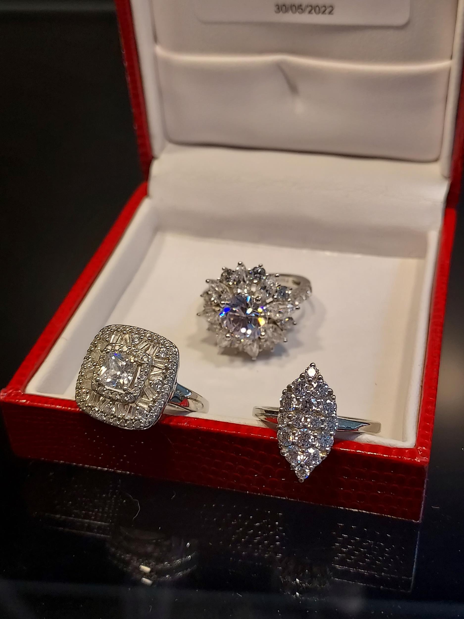 A Lot of three 925 silver ladies rings set with white glass stones. [Ring size I & K] - Image 2 of 2