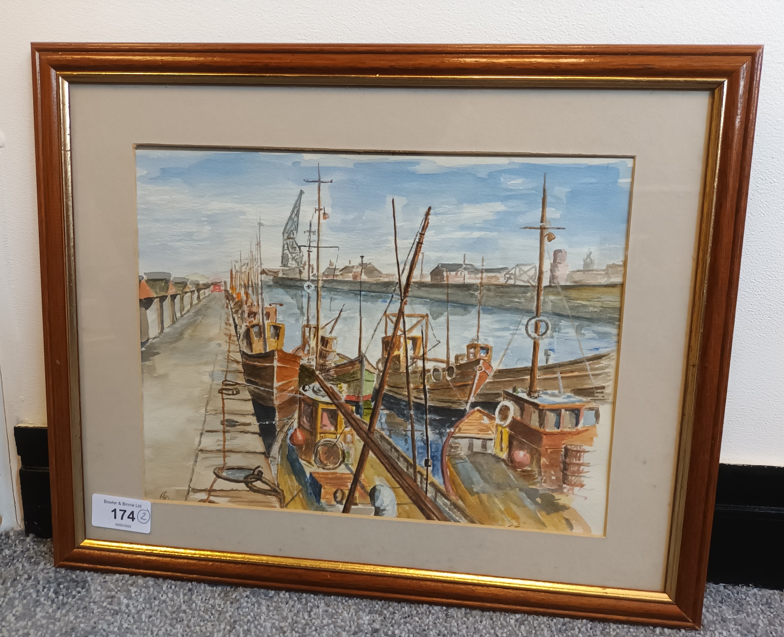 2 Signed pictures, watercolour on paper along with oil on canvas both depicting fish boats framed [ - Image 2 of 4