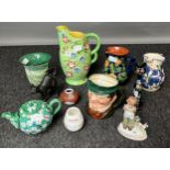 A Lot of collectable porcelain to include Maling floral design jug, Royal Doulton character toby