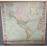 Double sided map of Europe, Asia, Africa and Australia, North and South America. Published by The