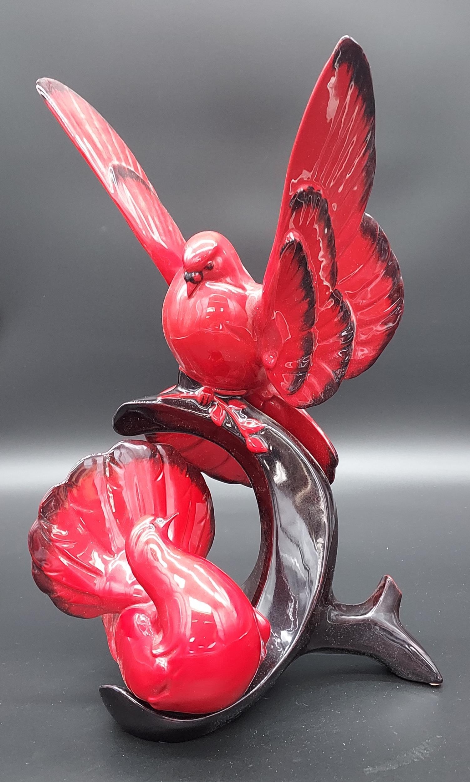 A Large Royal Doulton Flambe Images of Fire sculpture of two doves.
