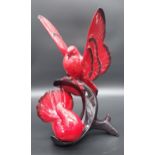 A Large Royal Doulton Flambe Images of Fire sculpture of two doves.