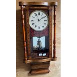 Antique Jerome & co's superior 8 day Anglo- American wall clock. Marquetry inlaid trims. Comes