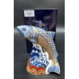 A Royal Crown Derby Leaping Salmon- Sinclairs. Gold Button and comes with original box.