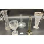 A Lot of vintage glass and crystal to include crystal cut vase with 925 silver rim, Large etched