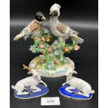 18th/ 19th century Chelsea/ Derby ornate bird figure sculpture, together with two early Worcester