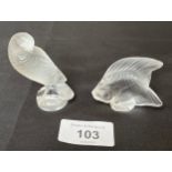 A Lot of two Lalique sculptures of a bird and fish. Both signed.