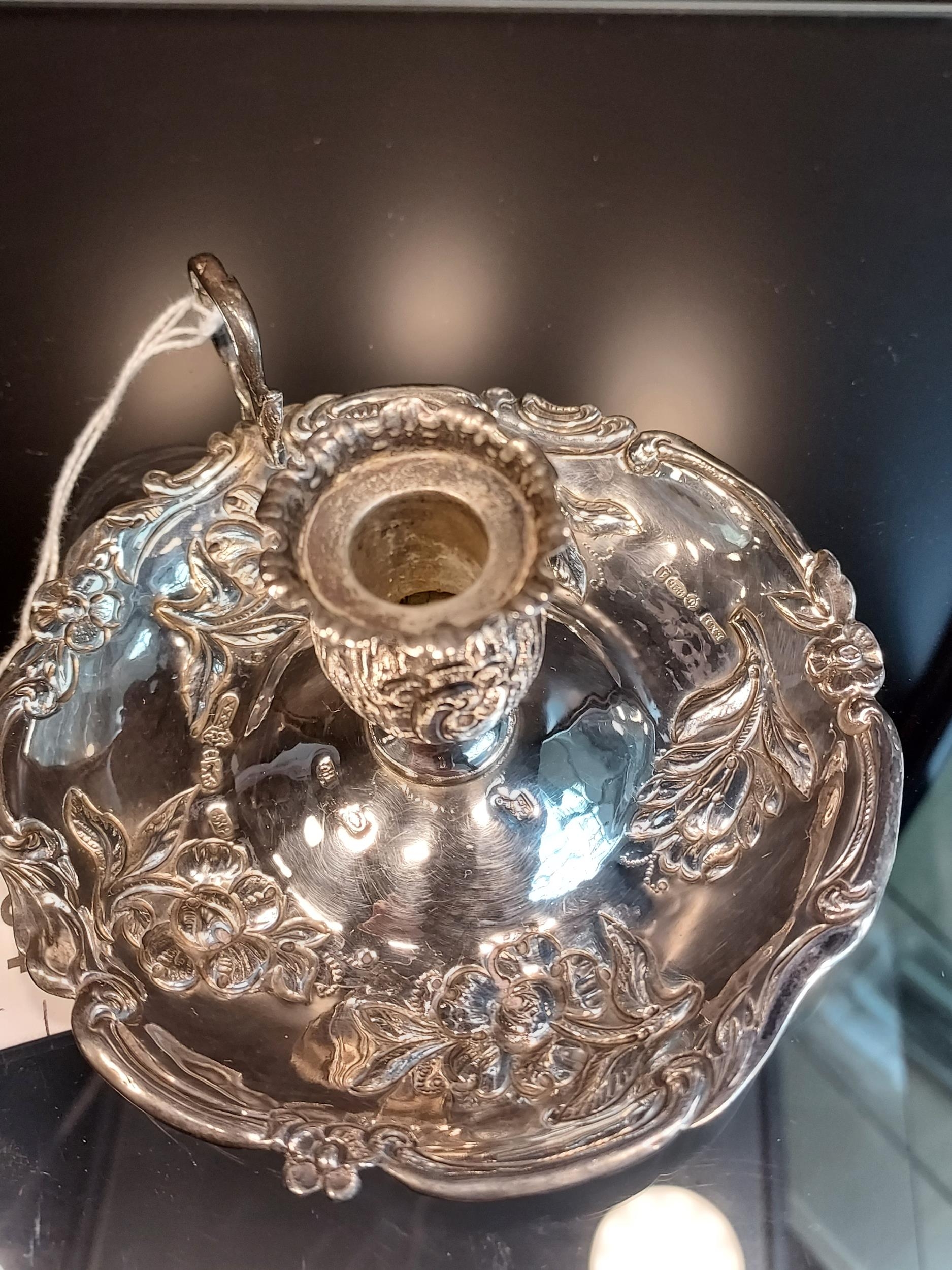 A London Import silver ornate candle holder. [79.51grams] [5cm high, 11cm diameter] - Image 2 of 2