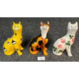 Three various Griselda Hill Pottery [Wemyss] cats [18cm high]