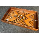 Antique Marquetry two handle serving tray. Together with a bone handle magnifying glass. [Tray