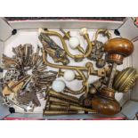 Small box of antique handles, screws and keys etc