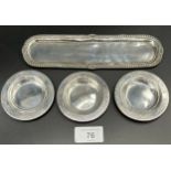 Three Sheffield Silver pin dishes together with a Birmingham silver pen tray. [133.66grams]