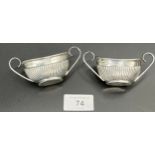 A Small pair of Sheffield silver two handle sugar bowls, Both engraved Presented to 2nd Lt. S.E.