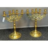 A Pair of 19th century highly gilt brass candelabras. [48cm high]