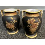 A Pair of Ornate hand painted floral design Noritake vases [14cm high]