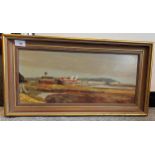 Oil on board by artist John Michael Hunt - SRN4 Hovercraft at Ramsgate Pegwell Bay[31x59cm]