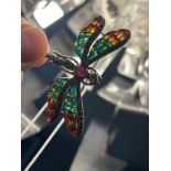 A Silver Plique a jour brooch dragonfly brooch with ruby cabochon