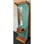 Mid century hall stand, the back panel with rack, hooks, mirror, storage compartment and stick stand