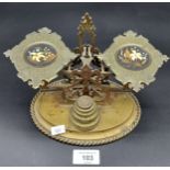 Antique Valentine, Dundee brass Scales, fitted with Pietra Dura marble inlays. Comes with graduating
