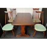 Ercol table with four chairs and two carvers [table 73x114x71cm]