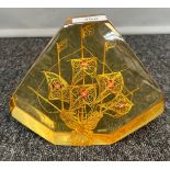 A Vintage/ retro Lucite block containing a Portuguese galleon [16x19x4.5cm]