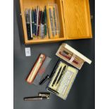 A Selection of vintage fountain and ballpoint pens to include Conway Stewart fountain open with a