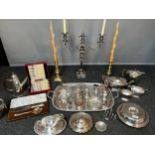 A Collection of silver plated and E.P Wares to include large centre piece candelabra, large two