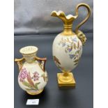 Royal Worcester blush ivory and hand painted ewer, together with Royal Worcester floral design vase-