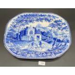 19th century blue and white serving plater, impressed mark 'Rogers'