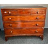 19th century chest, the rectangular top above three short drawers and three long drawers, raised