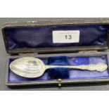 A Boxed Birmingham silver presentation spoon. [13.5cm in length]