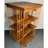 Antique oak three tier swivel bookcase. [115x60x60cm]