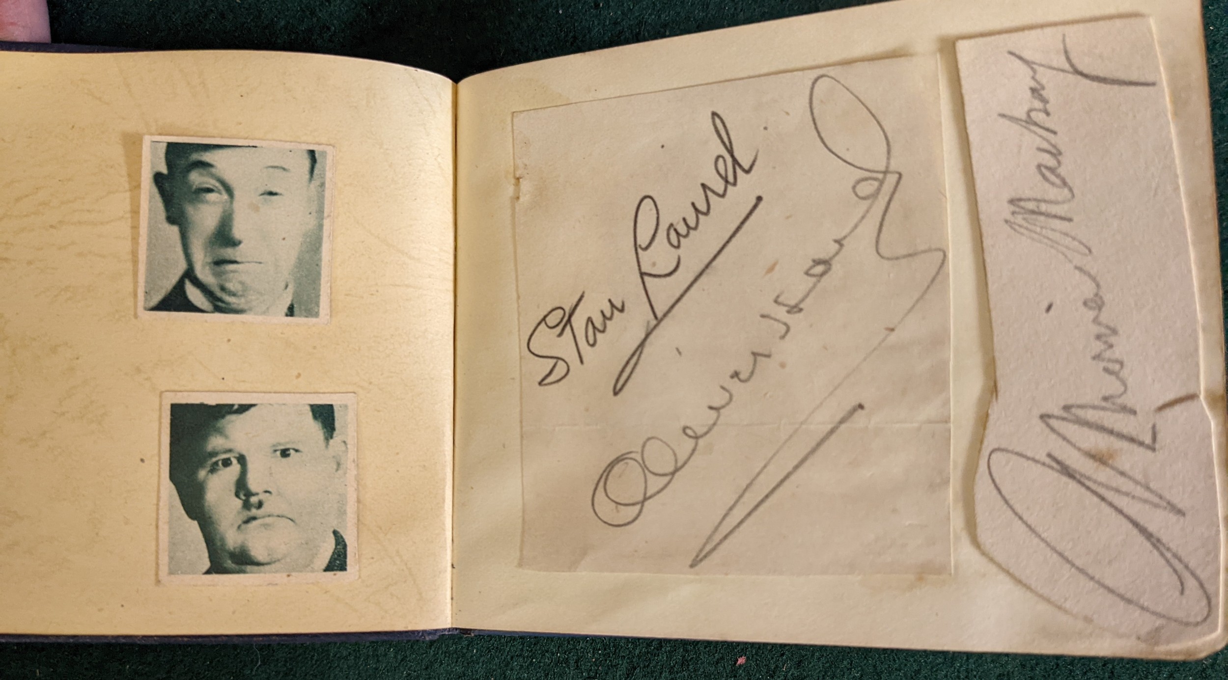 Stan Laurel and Oliver Hardy.: Small album with only a few autographs but includes Stan Laurel and