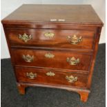 Antique chest, the rectangular top with moulded edging above a bank of three drawers raised on