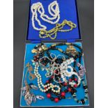 A Box of costume jewellery necklaces.
